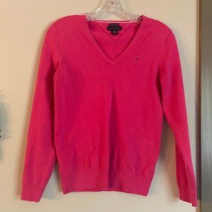 Pink Tommy Hilfiger V-neck Long Sleeved Sweater